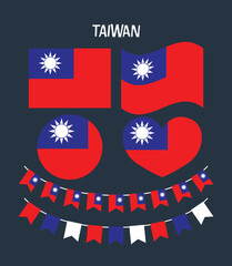 A detailed collection of Taiwan flags in various shapes and styles, perfect for patriotic themes, educational use, cultural visuals, and creative graphic design.