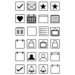 Minimilist a collection of twenty four square icons depicting various symbols such as calendar, heart, and star shapes vector