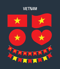 A bold and striking set of Vietnam flags in various shapes and styles, ideal for patriotic designs, educational content, cultural visuals, and creative graphics