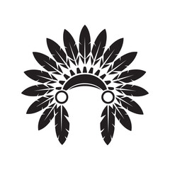 Native American Indian Headdress with Feathers - Black Silhouette Vector