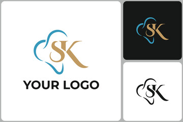 Elegant SK Heart Logo Design Template