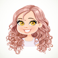 Beautiful girl with powdery pink magnificent curly hair  portrait isolated on white background