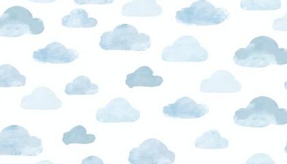 Watercolor Clouds Pattern Light Blue Sky Background