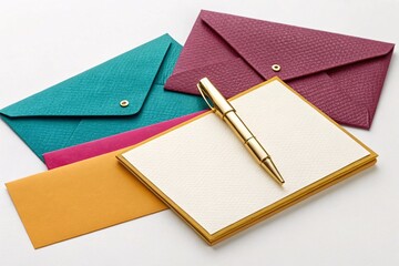 Elegant Glitter Envelopes and Writing Pad with Golden Pen Showcase Sophisticated Business Stationery Mockup and Professional Correspondence Ideas