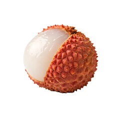Single lychee fruit with peeled skin revealing white flesh