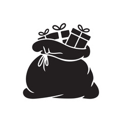 Santa's Sack Filled with Christmas Presents and Gift Boxes Vector Icon Design