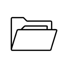 Simple black outline of an open folder with documents inside  