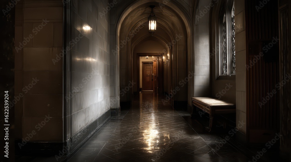 Aufkleber dark and shadowy hallway with soft light and elegant architecture