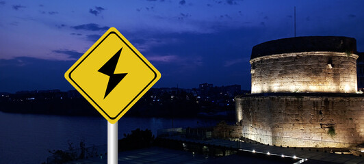 Hurricane season with symbol sign against a stormy background and copy space. dirty and angled sign...