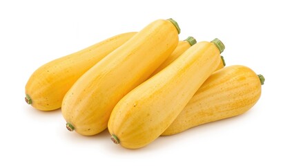 Mature spaghetti gourds displayed on a plain white surface