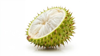 Pulp of a tropical soursop fruit displayed alone against white