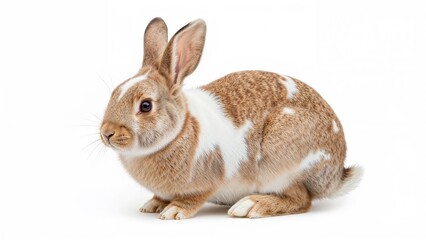 Fototapeta premium White background featuring a spotted rabbit