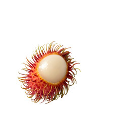 Single Rambutan Fruit with White Flesh and Red Spines