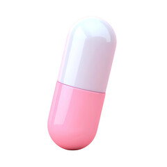 Red pills and pink capsules in a bottle, isolated on a white background, representing health and medical care