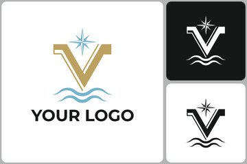 Stylish Letter V Nautical Star Logo
