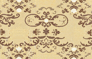Vintage damask pattern with brown and beige floral design  