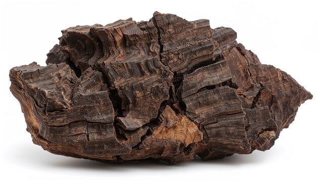 Isolated agarwood chunk on plain white surface