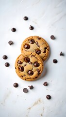 Delicious Chocolate Chip Cookies on Marble Surface