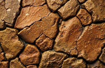 Textured brown stone wall in natural irregular shapes  