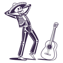 Skeleton Musician Day of the Dead Halloween Day

