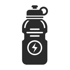 Vector art of black icon of a sport water bottle with a lightning bolt symbol, isolated on white background