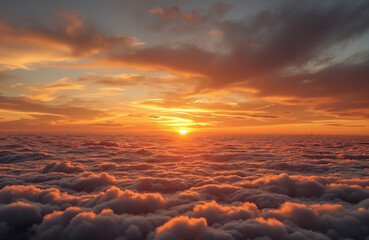 Majestic sunset over clouds with warm colors in the sky  