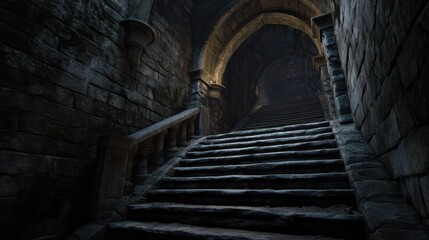 Obraz premium Dark and Mysterious Stairs Descending into an Abandoned Dungeon