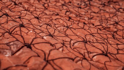Abstract red tile roofing pattern with textured design
