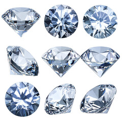 Set of realistic diamonds isolated on white and transparent background