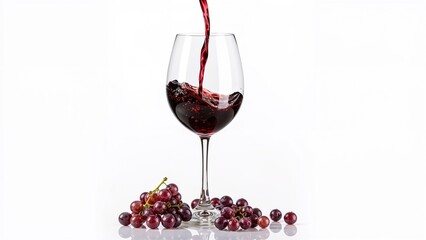 Glass of deep red wine with grape bunches
