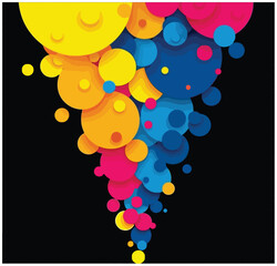 Abstract colorful background with bright, rainbow-colored balloons and a vibrant, artistic circle pattern perfect for web decoration or a festive card design