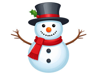 Snowman, christmas illustration isolated on white and transparent background