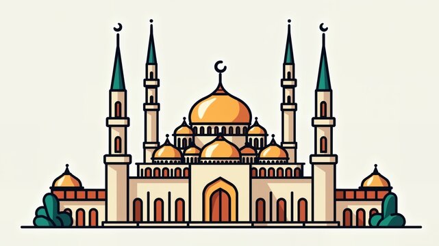 mosque building with gold domes and green spires clip art preview