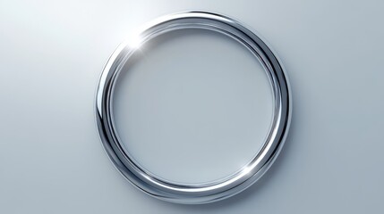 Obraz premium Elegant silver metallic ring frame with bright sparkle highlights, polished chrome finish, perfect circular shape, dual light flares at edges, ultra clean minimal design, premium jewelry photography