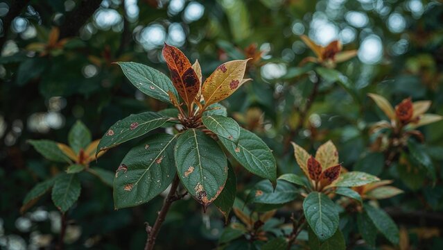 Azalea and rhododendron leaves showing fungal disease symptoms