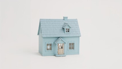Miniature home featuring a sloped roof in shades of blue against a white background