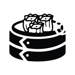 Shumai dumplings in a bamboo steamer basket icon.