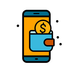 Phone, wallet, and dollar coin symbolize financial transactions, banking, and digital payments. Ideal for finance, mobile payment, and technology concepts.
