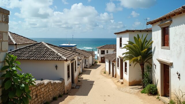View of Shela town in Lamu island, old white houses in Lamu, Kenya
