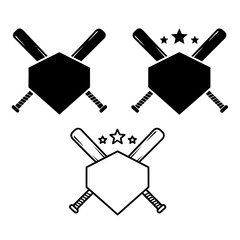 Baseball Bats and Home Plate Emblems with Star Accents in Black and White