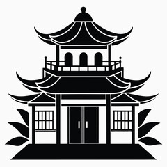 Obraz premium Striking Black and White Illustration of a Traditional ThreeTiered Japanese Pagoda Structure