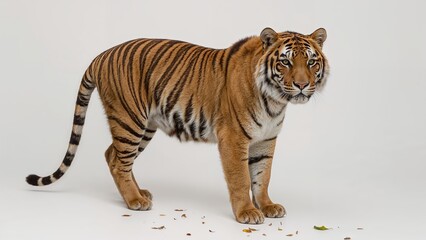 Obraz premium Striped tiger against a clean white background