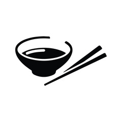 Black Silhouette of Asian Food Bowl and Chopsticks
