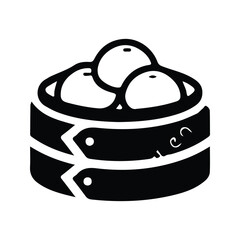 [Black and white icon of Chinese steamed buns in a traditional bamboo steamer basket.]