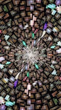 	
3D animation vertical beautiful video colorful abstract bright light energy 4K abstract lines colorful light shining round shape in center, black background