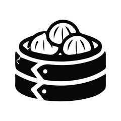 Chinese dim sum dumplings in a steamer basket icon.