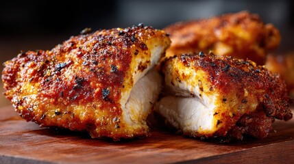 Juicy Fried Chicken Thigh with Crispy Outer Layer and Exposed Interior