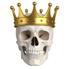 3D Human Skull With Crown isolated on white and transparent background