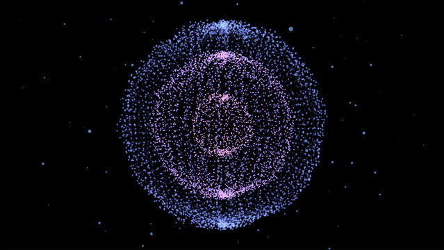 Abstract colors sci-fi sphere with particles and lines. Technology network connection on world. Futuristic vector illustration. Molecular medicine. Global digital connections ai. 3D wireframe geometri