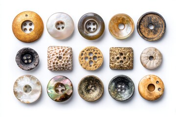 Obraz premium Assorted Vintage Buttons On White Background